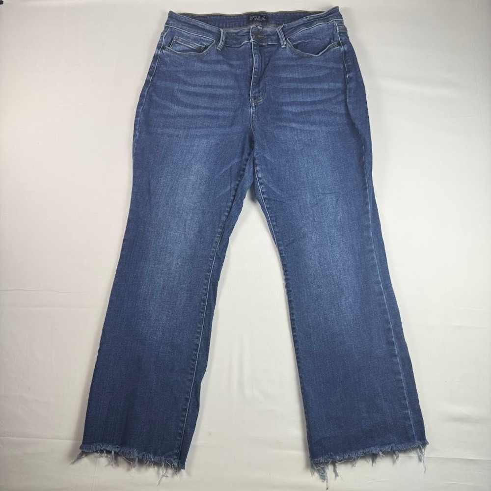 Judy Blue Bootcut Jeans Women 16W Raw Hem High Rise Blue JB82550DK-PL